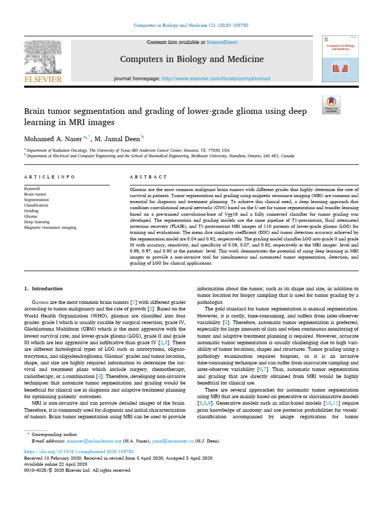 Brain tumor segmentation and grading of lower-grade glioma using deep ...