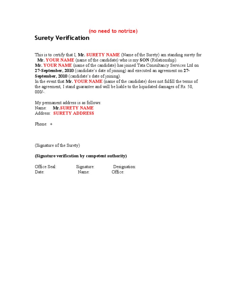 Surety Verification Form for TCS | PDF | Law | Career & Growth