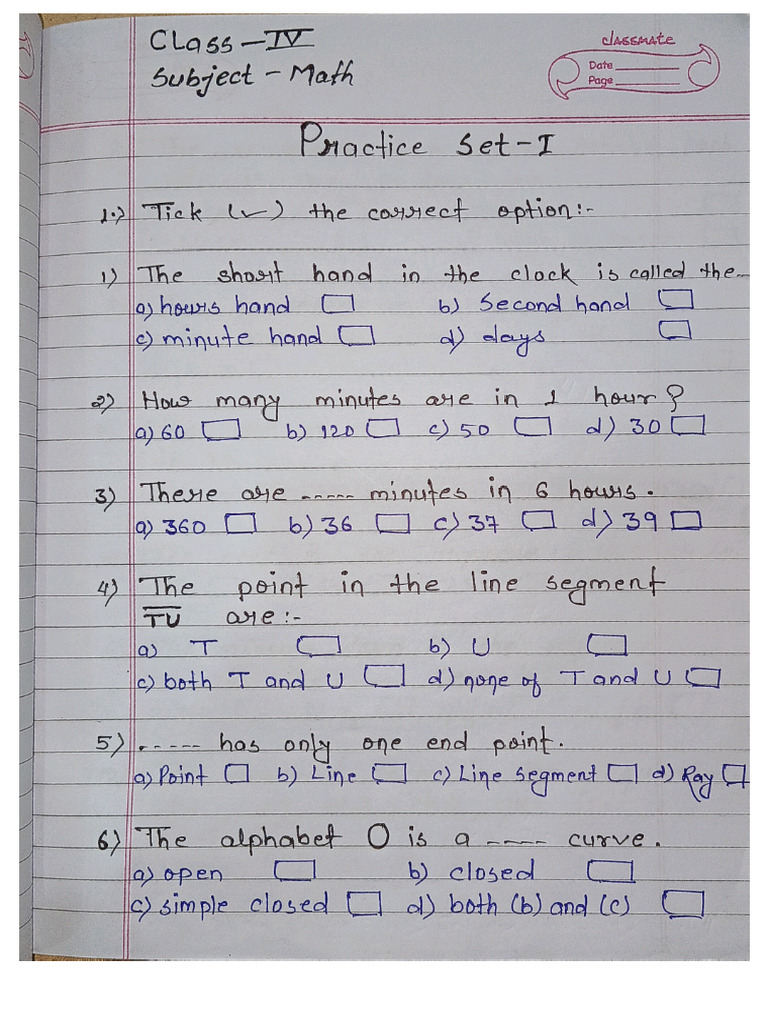 Claas IV Maths Practice Sets | PDF