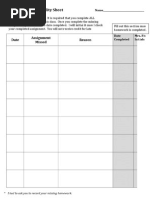 Missing Homework Responsibility Sheet