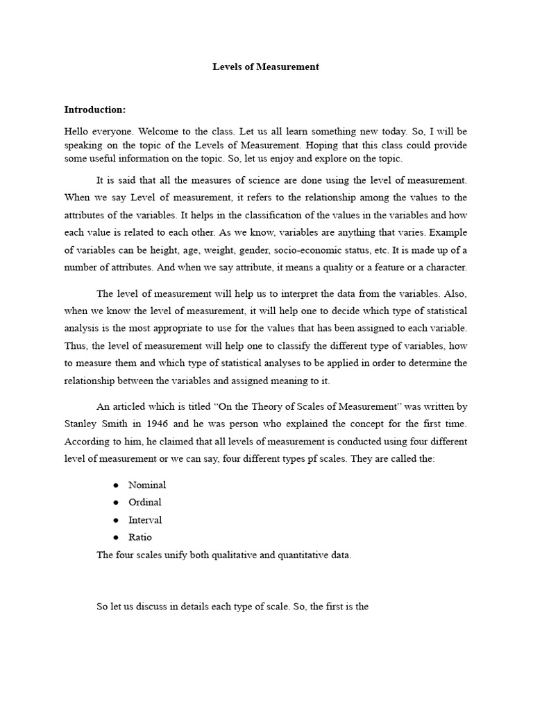 Levels of Measurement | PDF | Level Of Measurement | Measurement