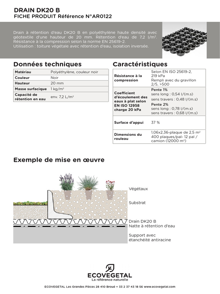 Fiche Technique DRAIN DK20 B | PDF