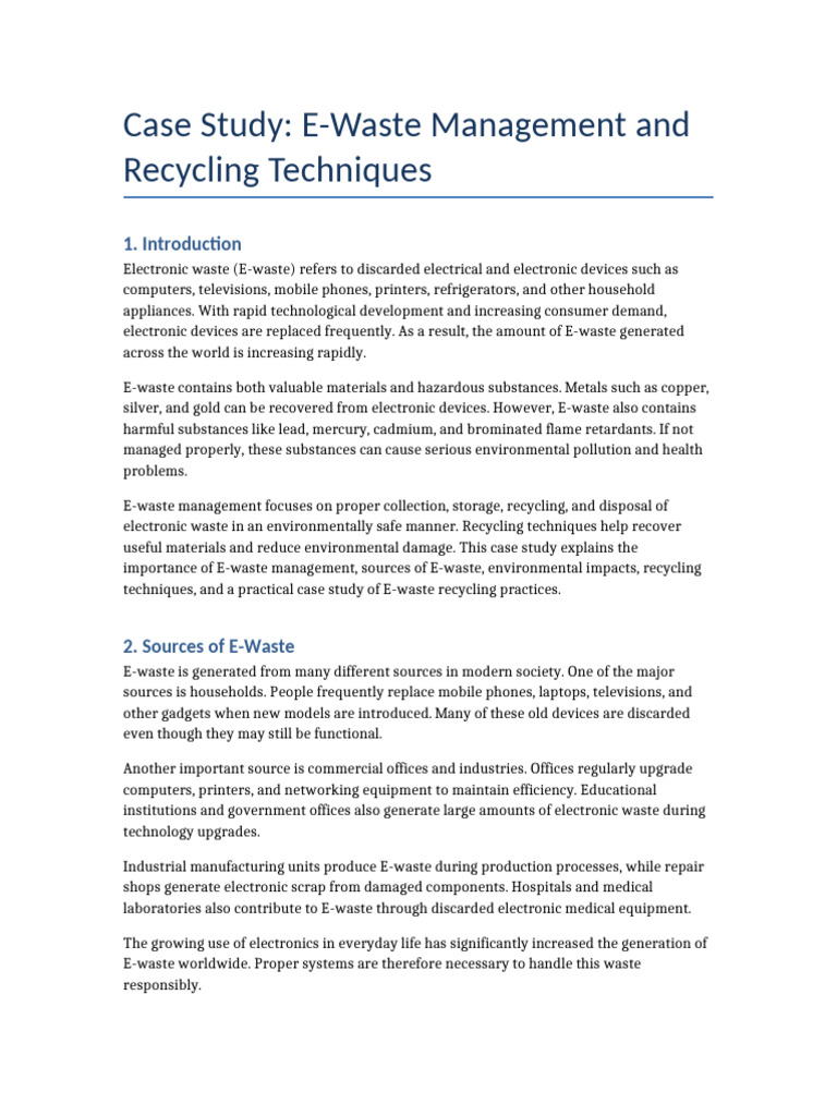 e Waste Management Case Study | PDF | Electronic Waste | Recycling
