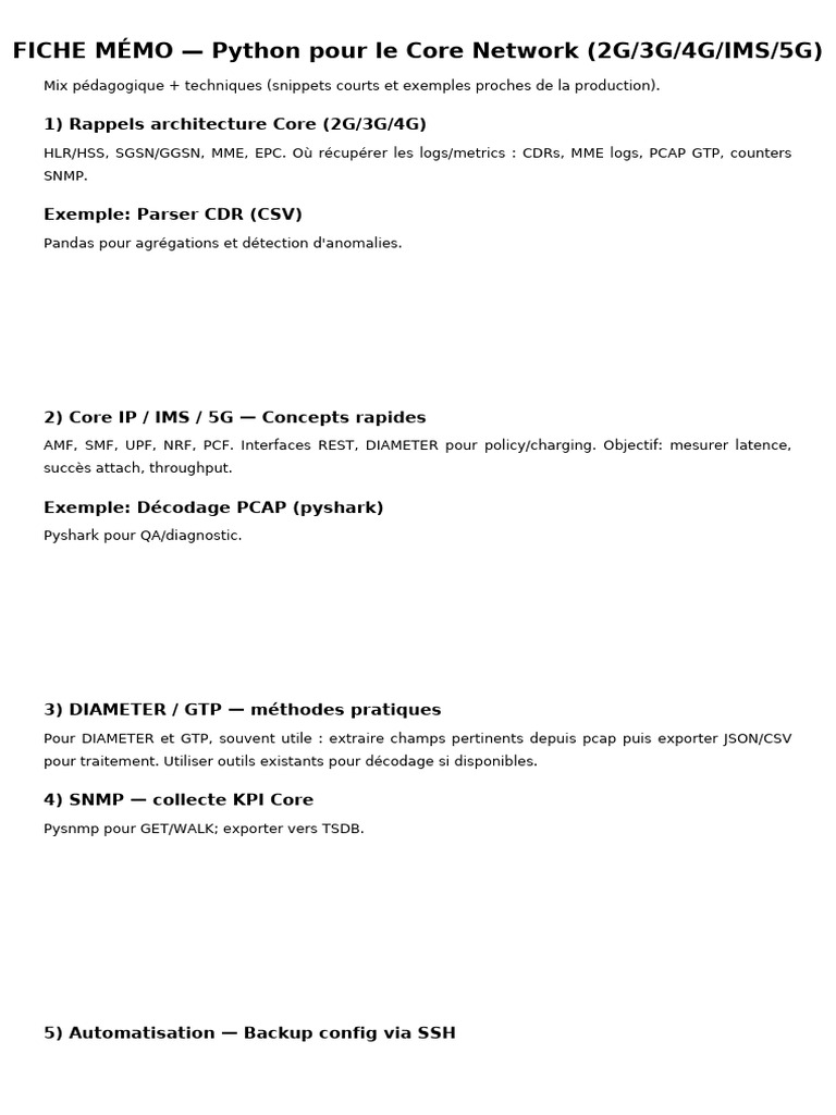 Fiche Memo Python Core Network | PDF | Technologie mobile ...