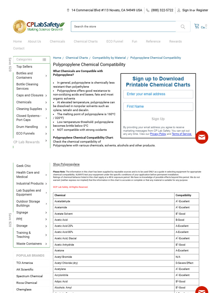Polypropylene Chemical Compatibility Chart | PDF | Potassium | Chemistry