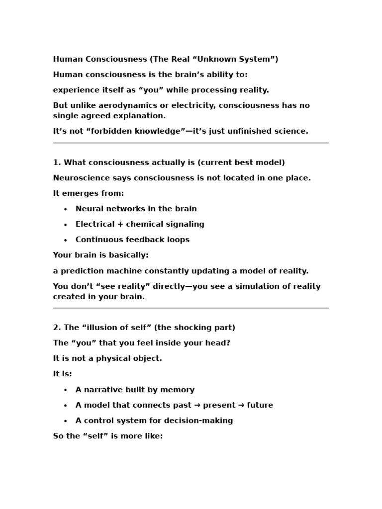 Human Consciousness (The Real “Unknown System”) | PDF | Consciousness ...