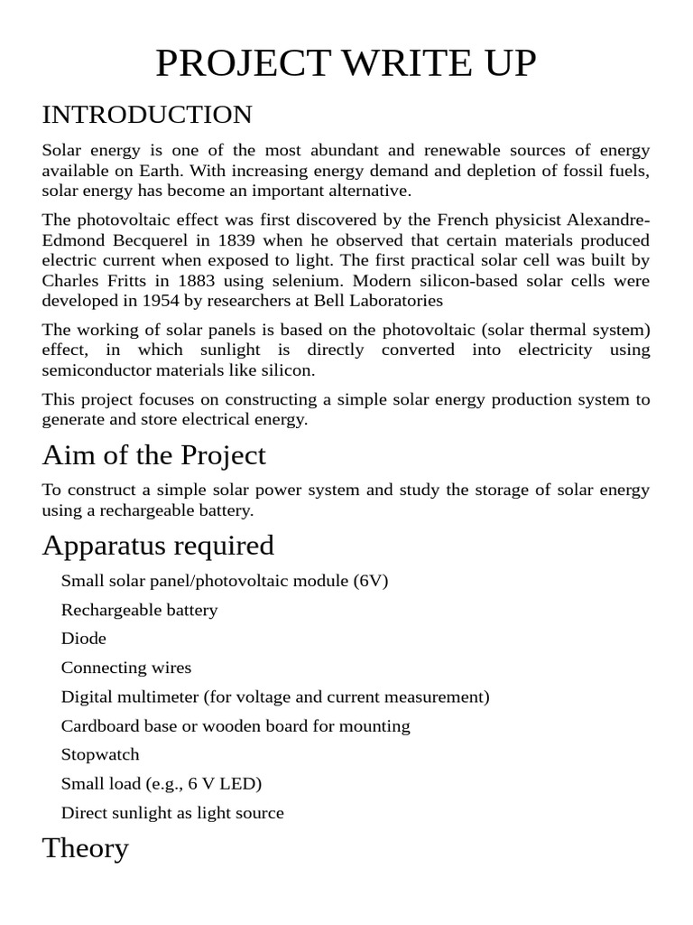 Project Write Up | PDF | Photovoltaics | Solar Cell