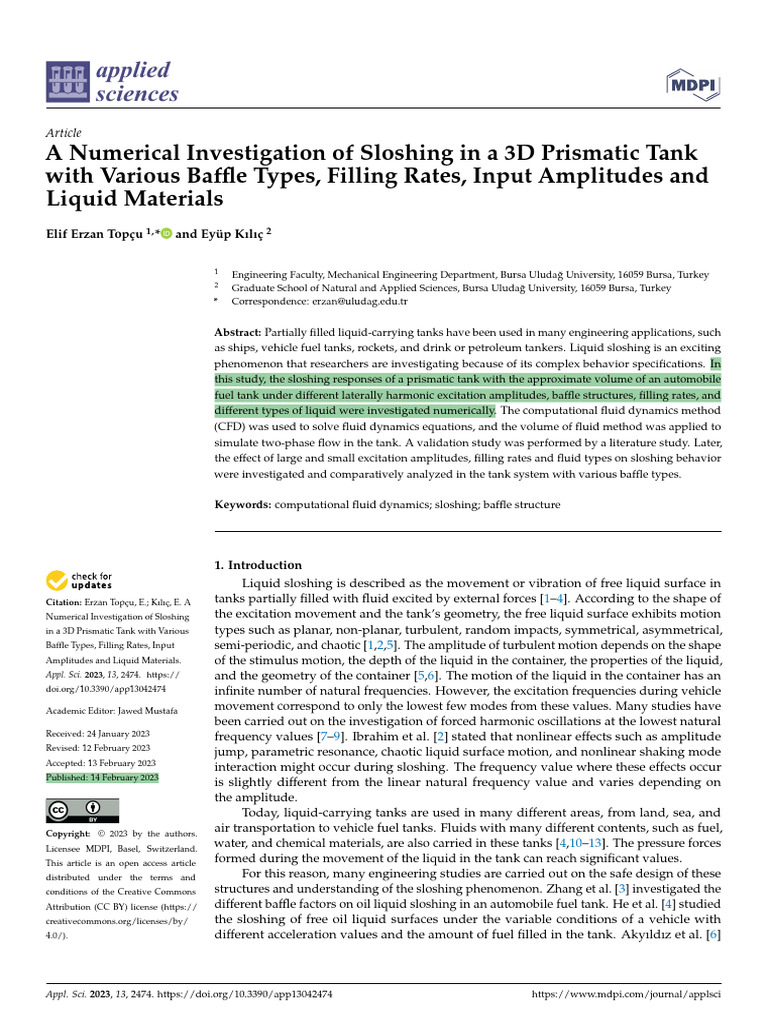A Numerical Investigation of Sloshing in a 3D Prismatic Tank with ...