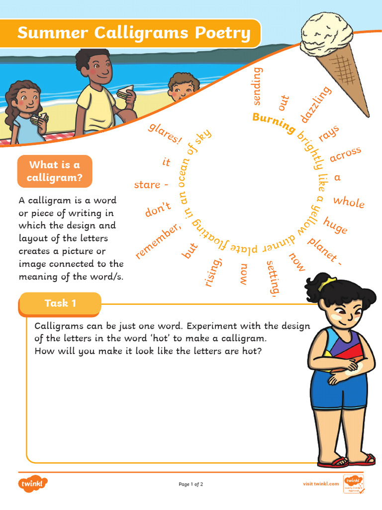 Ni l 484 Summer Calligrams Poetry Activity Ver 1 | PDF | Poetry ...