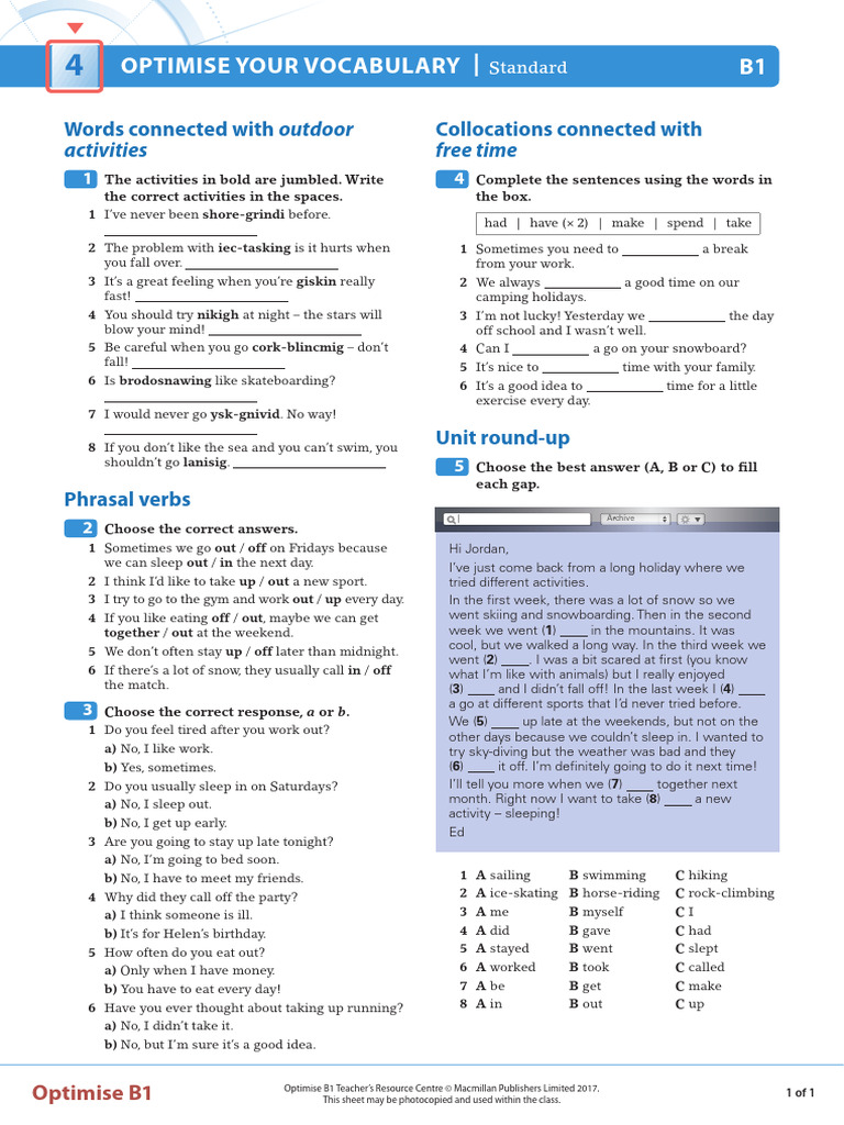 OPT B1 U04 Vocab Standard | PDF | Linguistics