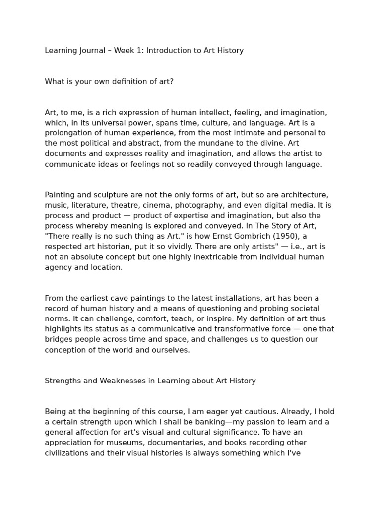 AHIST 1401 Learning Journal Unit 1 | PDF | Imagination | Art History