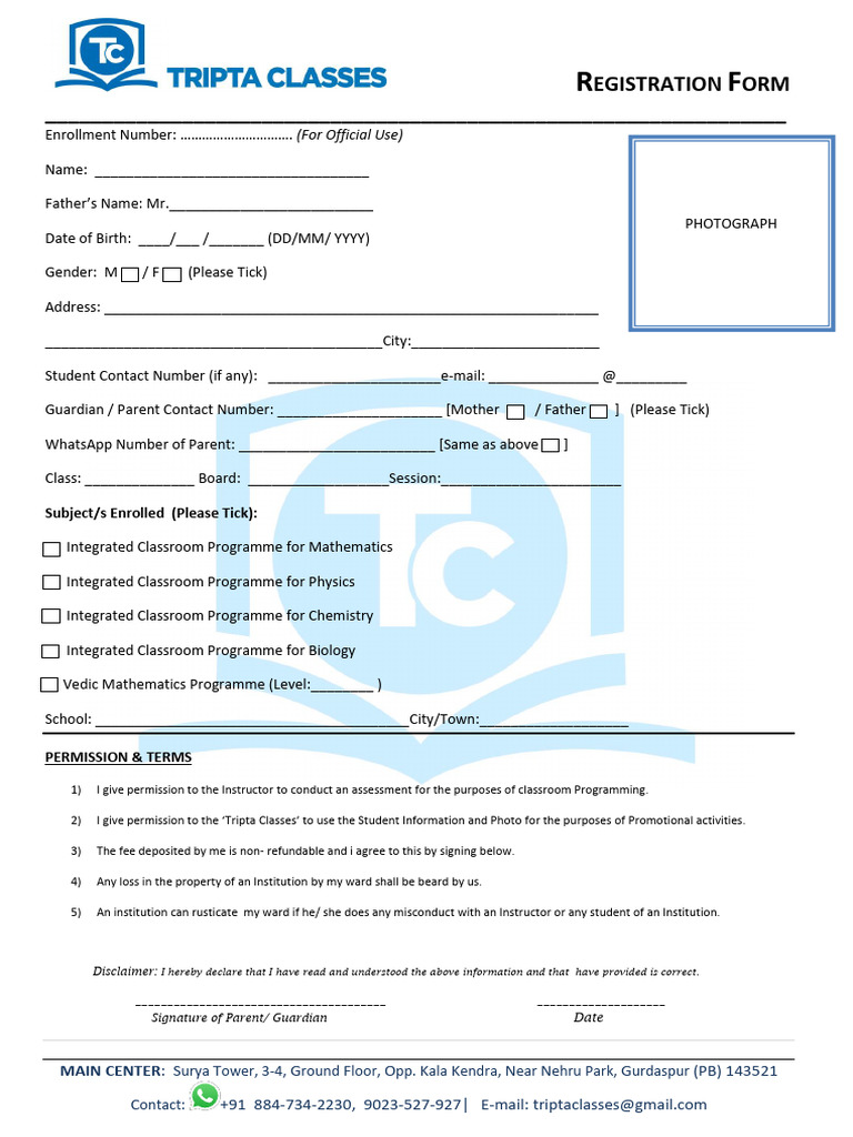 Registration Form - TC | PDF