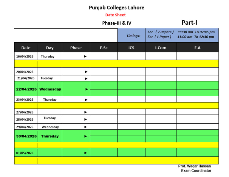 Part I Date Sheet Phase III and IV | PDF