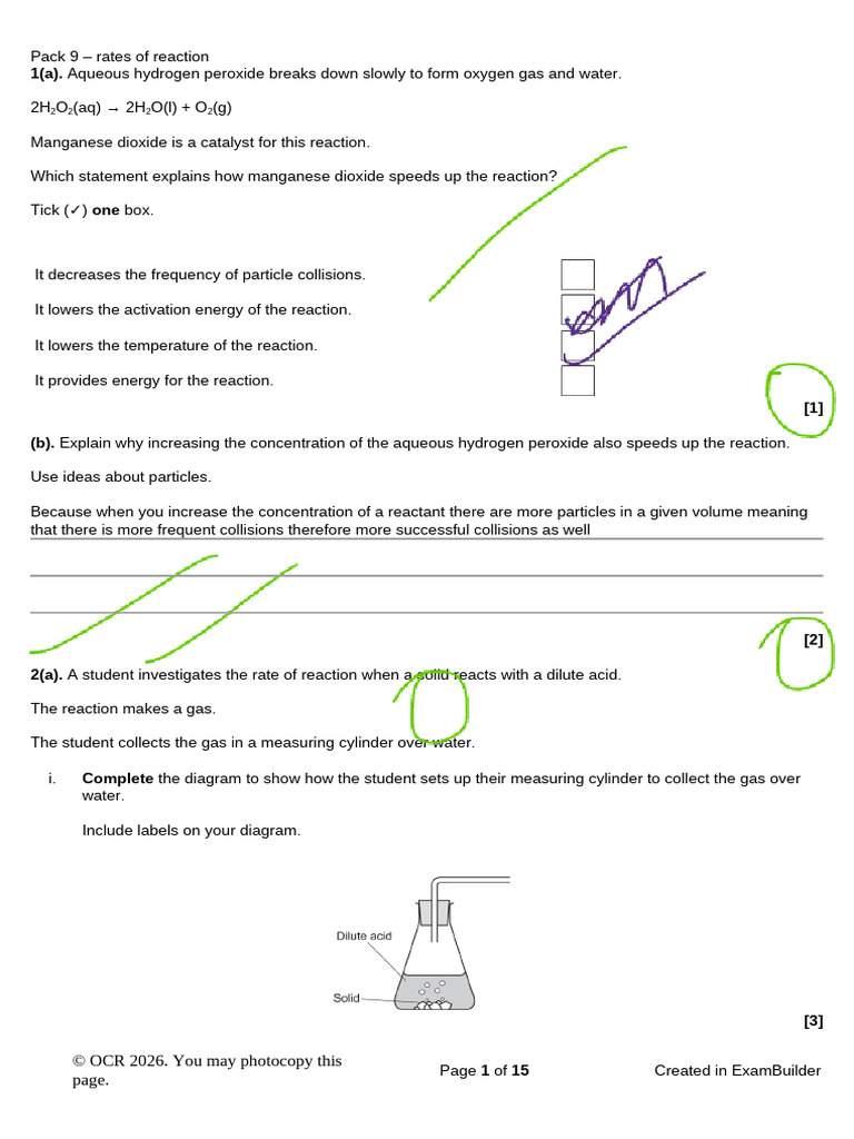 Pack 9 - Rates of Reaction | PDF | Reaction Rate | Chemical Reactions