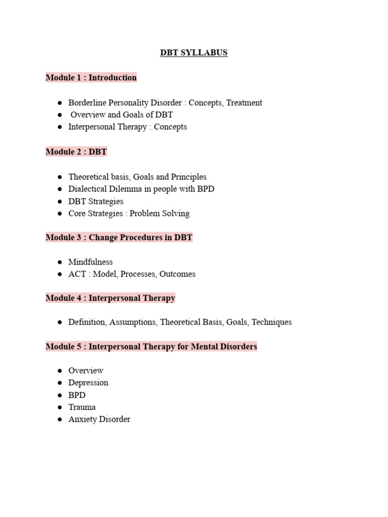 DBT Notes | PDF | Dialectical Behavior Therapy | Borderline Personality ...