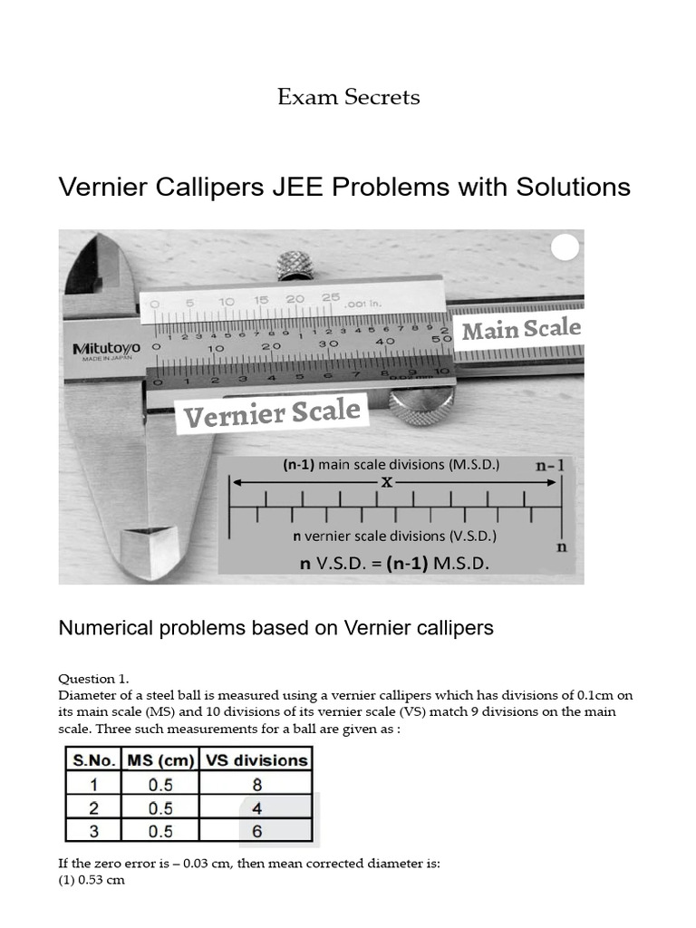 Vernier Callipers JEE Problems With Solutions | PDF | Length