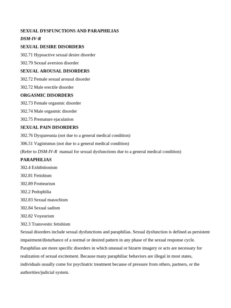 sexual dysfunctions and paraphilias | PDF | Sexual Dysfunction | Anxiety