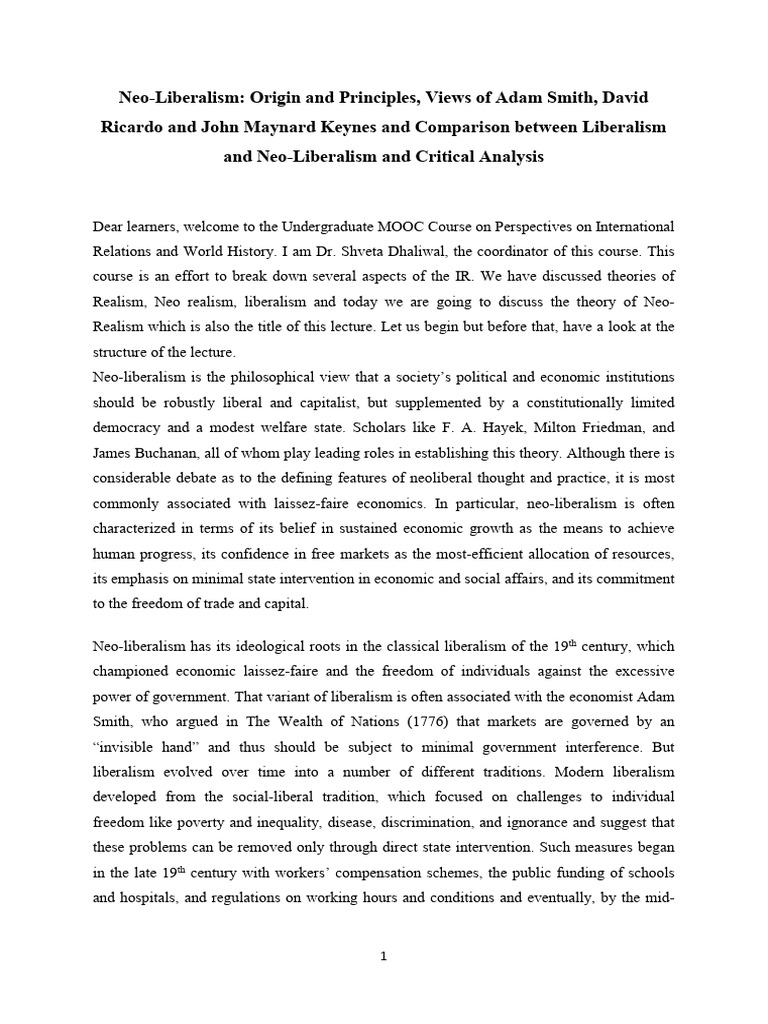Module 17-Neo-Liberalism | PDF | Neoliberalism | Liberalism