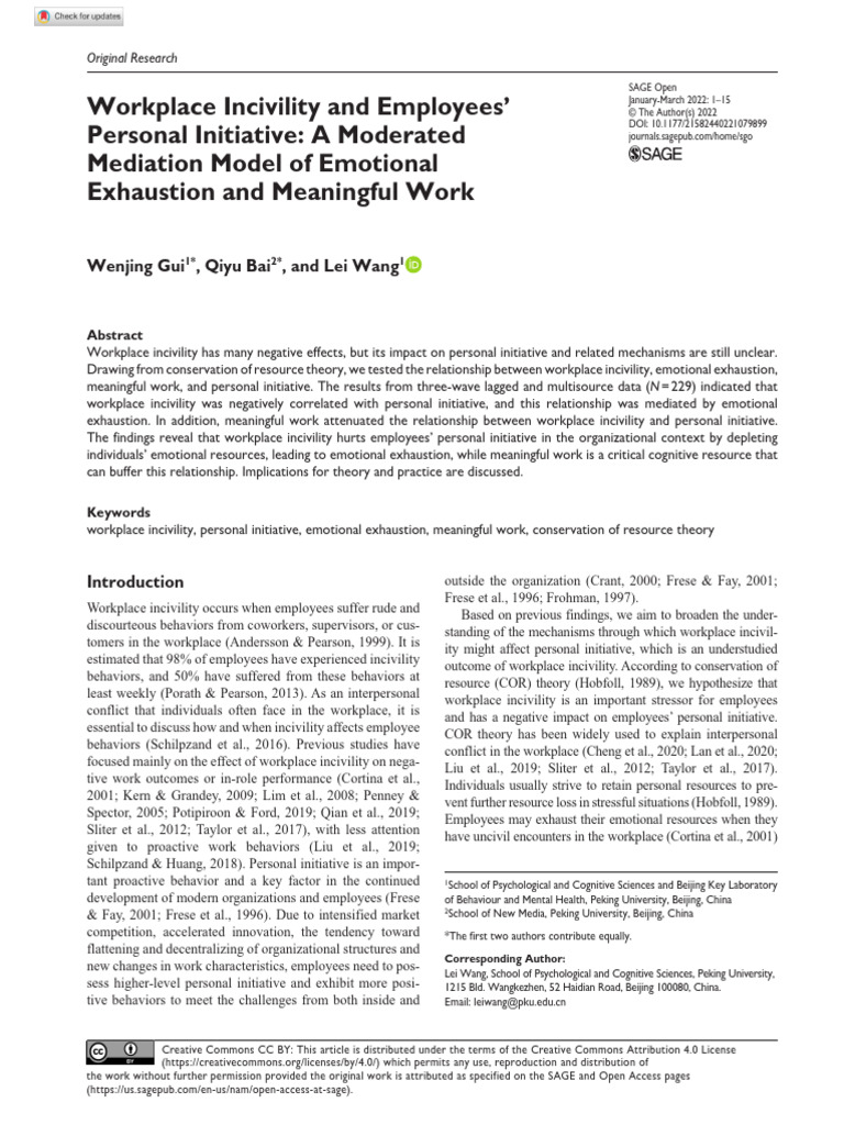 Workplace Incivility and Employees’ Personal Initiative a Moderated ...
