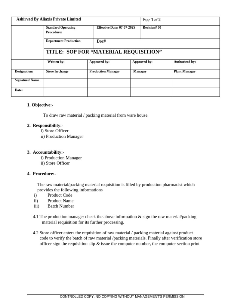 449861743-sop-01-Material-requisition | PDF