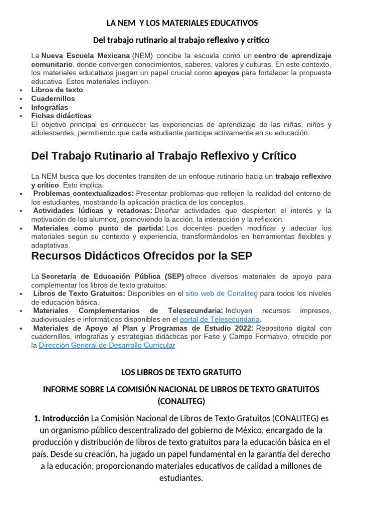 La Nem y Los Materiales Educativos | PDF | Enseñando | Plan de estudios