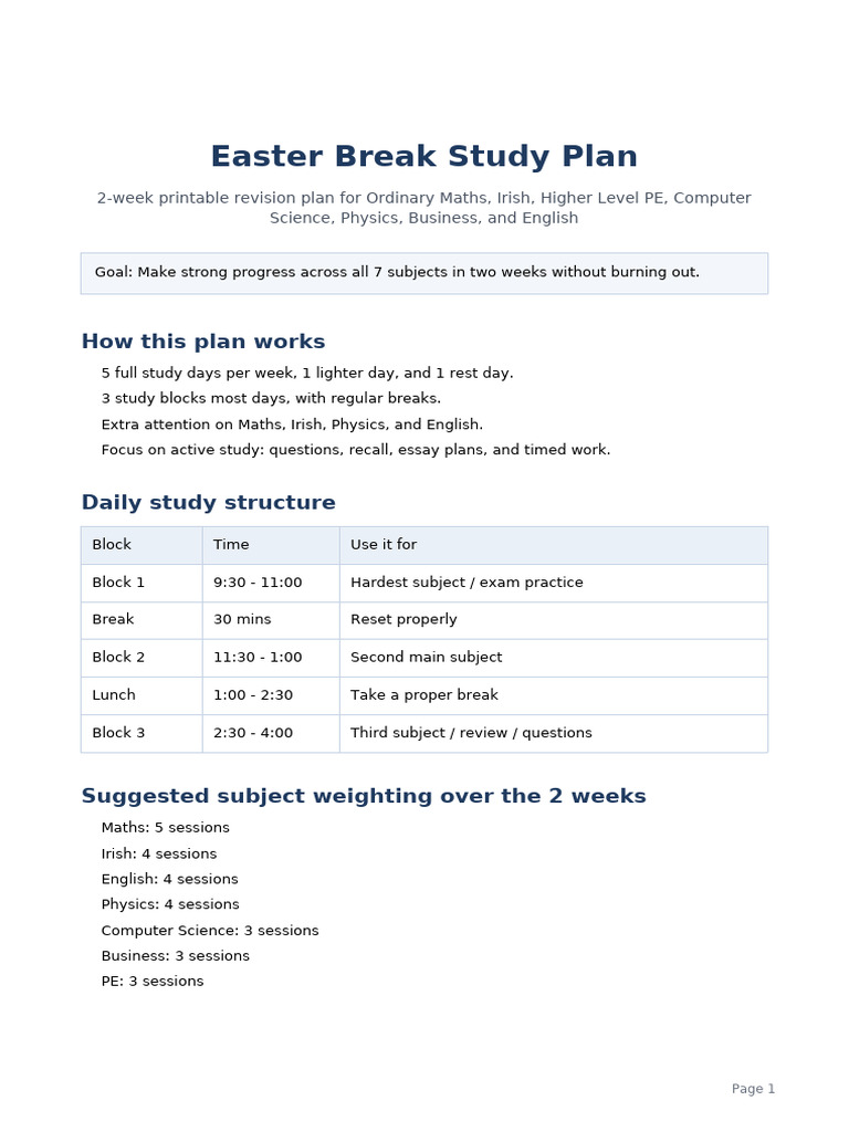 Easter Study Plan | PDF
