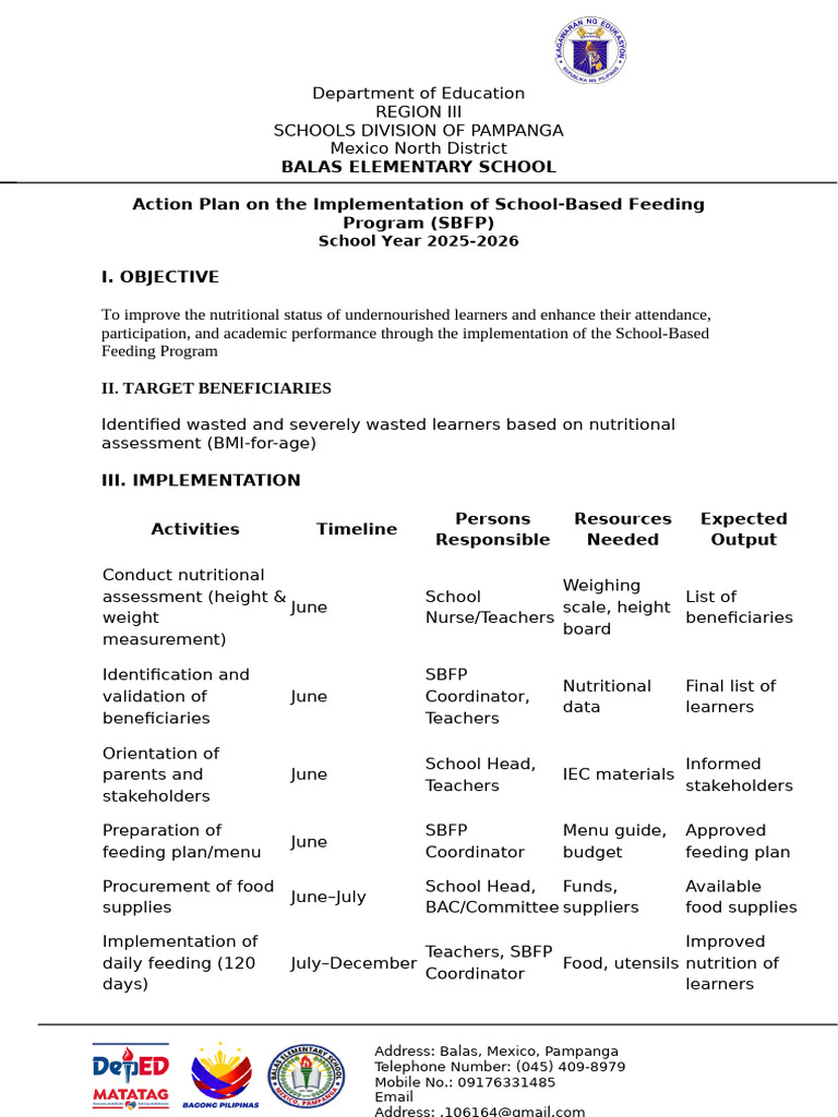 KRA 1 OBJECTIVE 5 School Based Feeding Program | PDF | Malnutrition ...