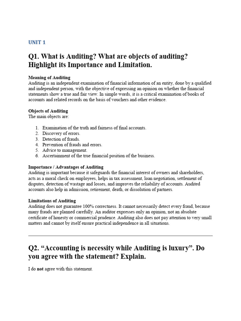 Auditing Notes | PDF | Audit | Internal Control