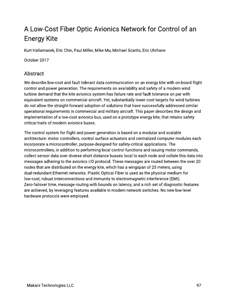 A Low-Cost Fiber Optic Avionics Network for Control of an Energy Kite | PDF