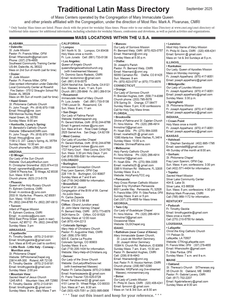 Traditional Latin Mass Directory Print Version | PDF | Catholic Church ...