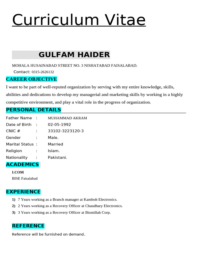 Gulfam Haider Cv | PDF