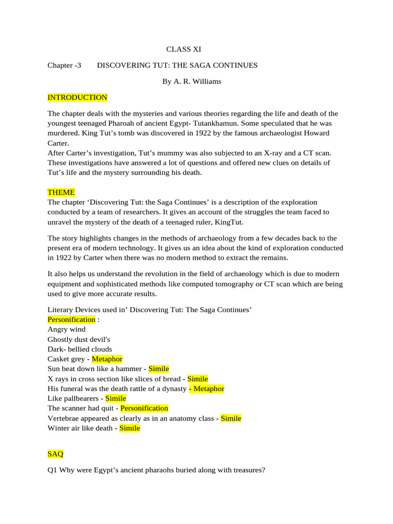 Xi Notes Discovering Tut 2025 | PDF | Tutankhamun | Akhenaten