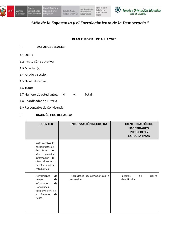 Plan Tutorial de Aula 2026 | PDF | Salón de clases | Enseñando