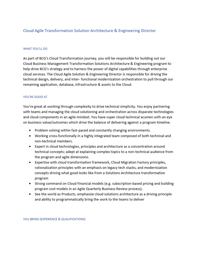 JD_BCG_Cloud Architect | PDF | Cloud Computing | Agile Software Development
