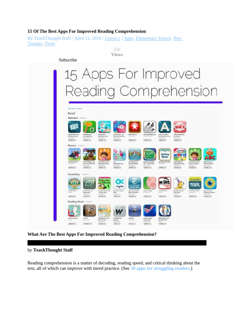15 of the Best Apps for Improved Reading Comprehension | PDF | Reading ...
