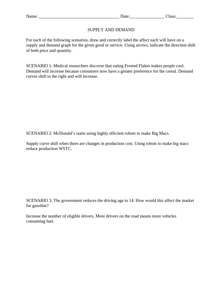 Supply & Demand Worksheet | PDF | Demand | Supply And Demand