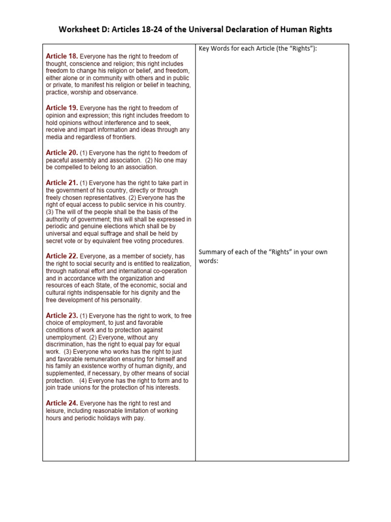 Lesson 1 Worksheet D_0 | PDF | Dignity | Government