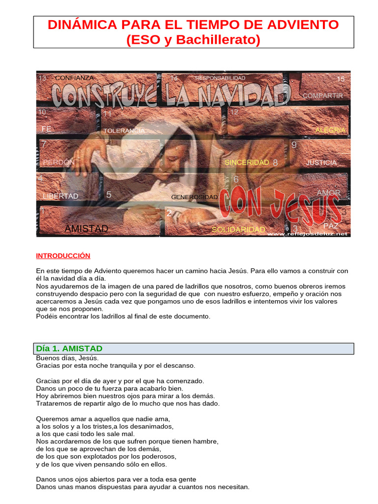 Adviento Dinamica Ladrillos Para Eso Y Bachillerato Pdf Amor Oración