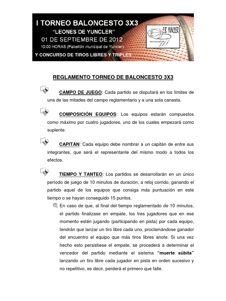 Reglamento Torneo de Baloncesto 3x3 | PDF | Posiciones de baloncesto |  Reglas y regulaciones deportivas