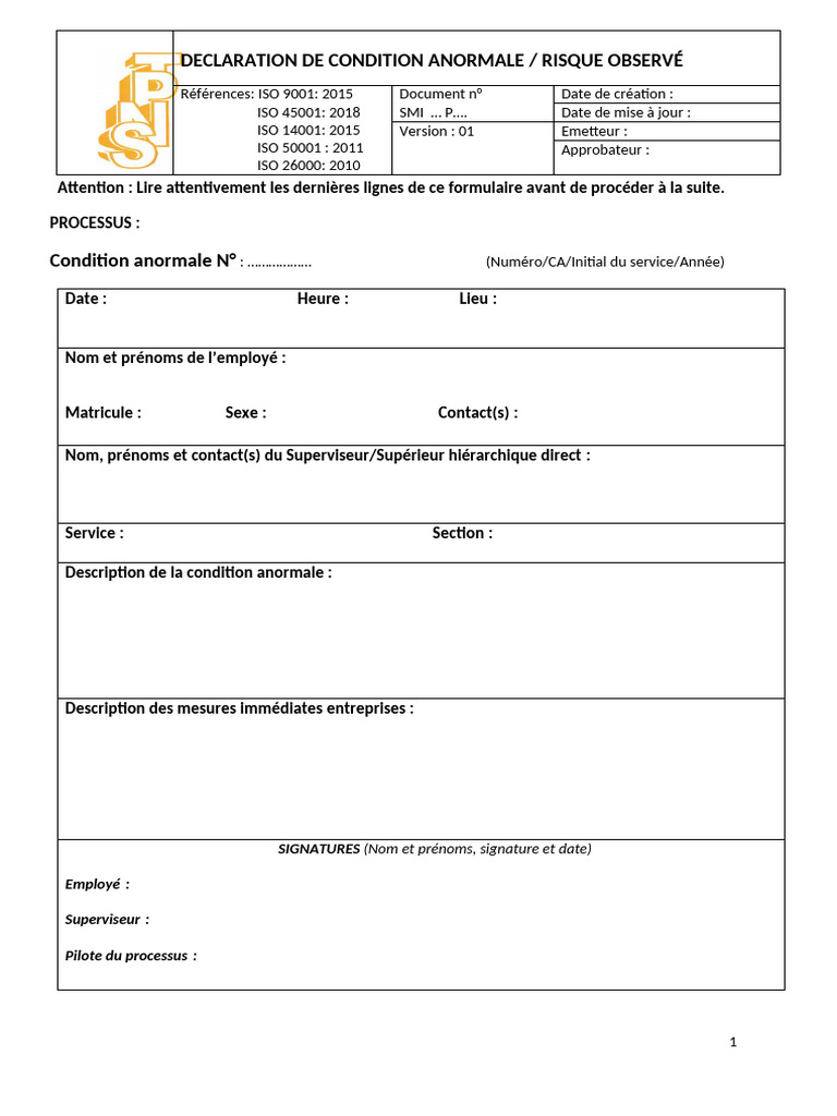 19. D‚Claration de Condition Anormale | PDF
