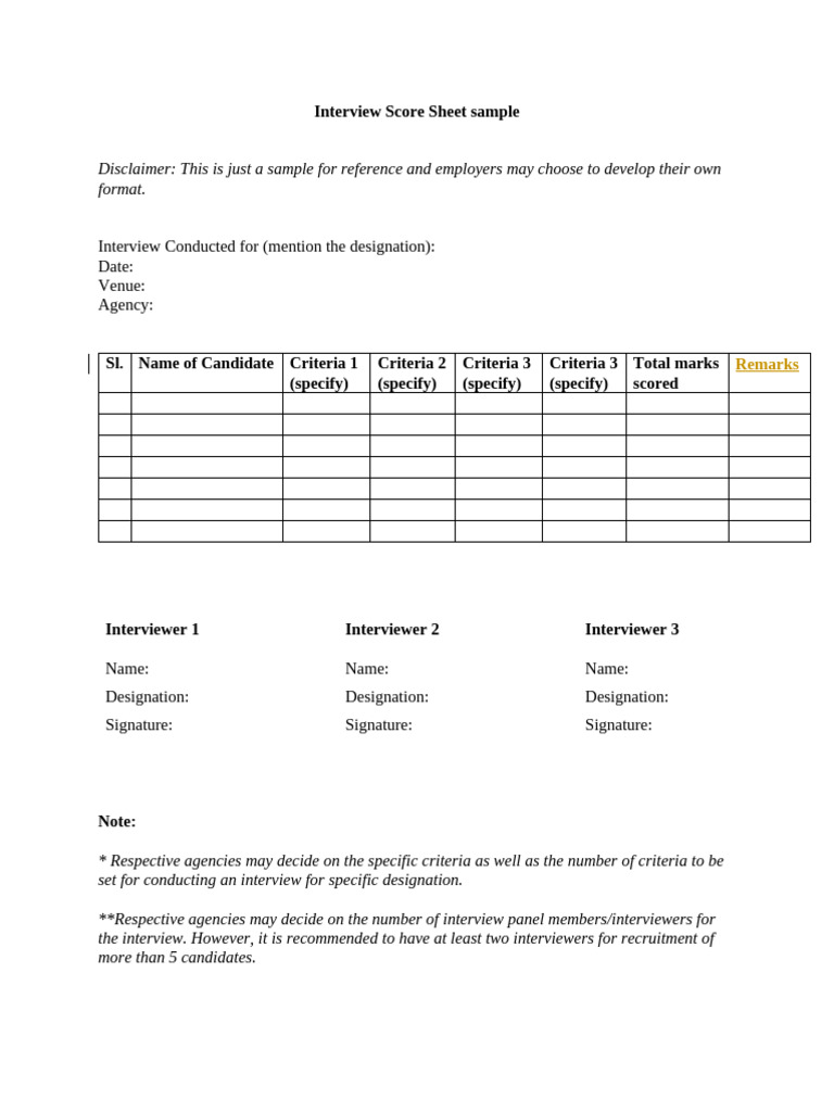 Form 7 Interview Scrore Sheet Sample | PDF