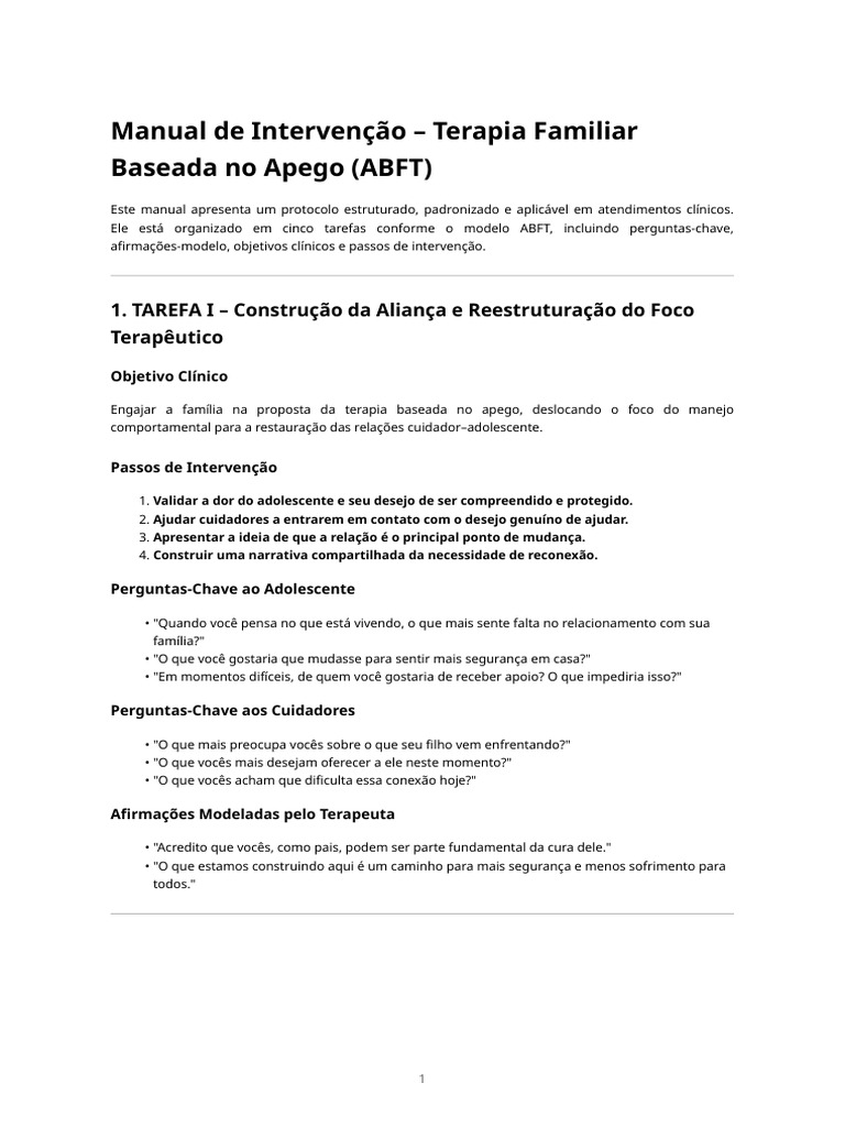 Manual Intervencao Abft | PDF | Teoria do Apego | Emoções