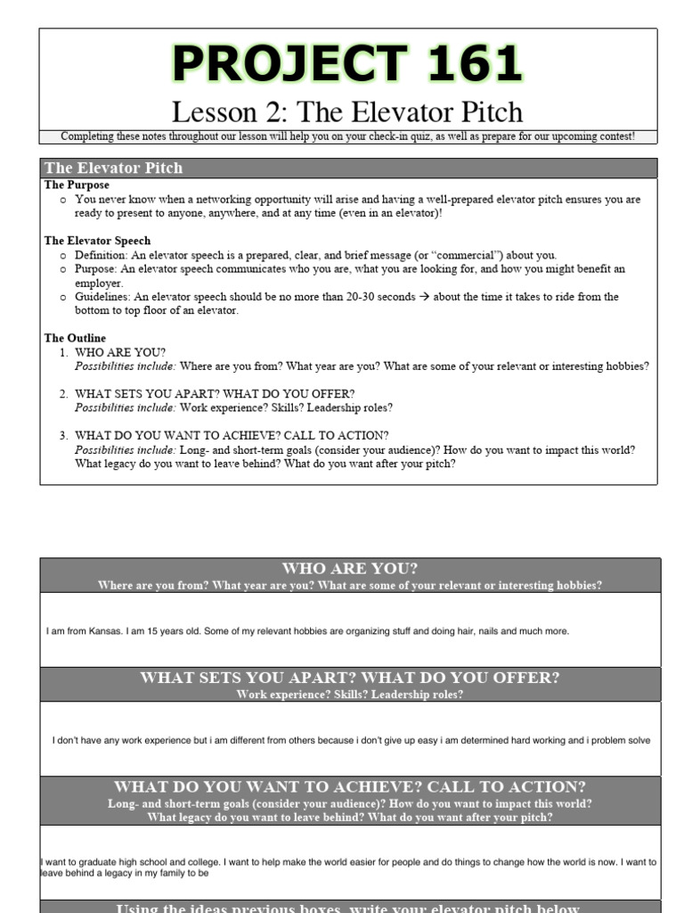 P161+Notes%2C+Elevator+Pitch+%28completed+Notes%29 | PDF | Human ...