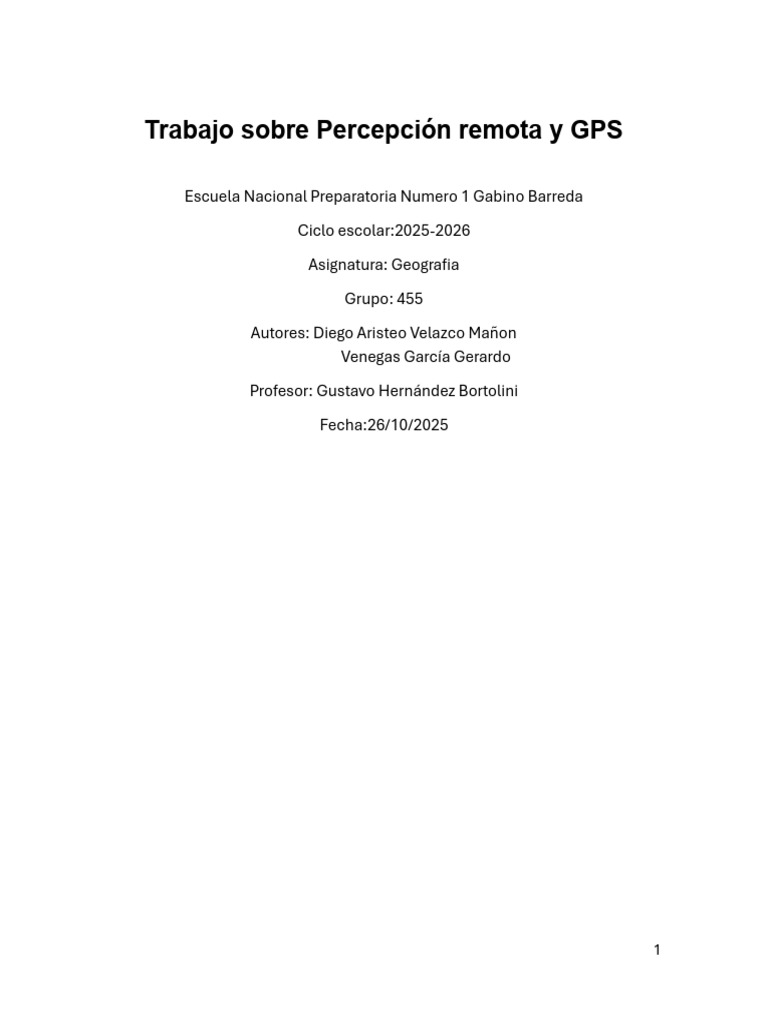 Trabajo sobre percepción remota y gps (1) | PDF | Sistema de ...