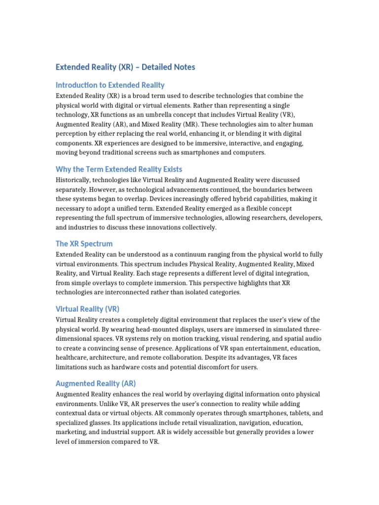 Extended Reality Notes | PDF | Augmented Reality | Virtual Reality