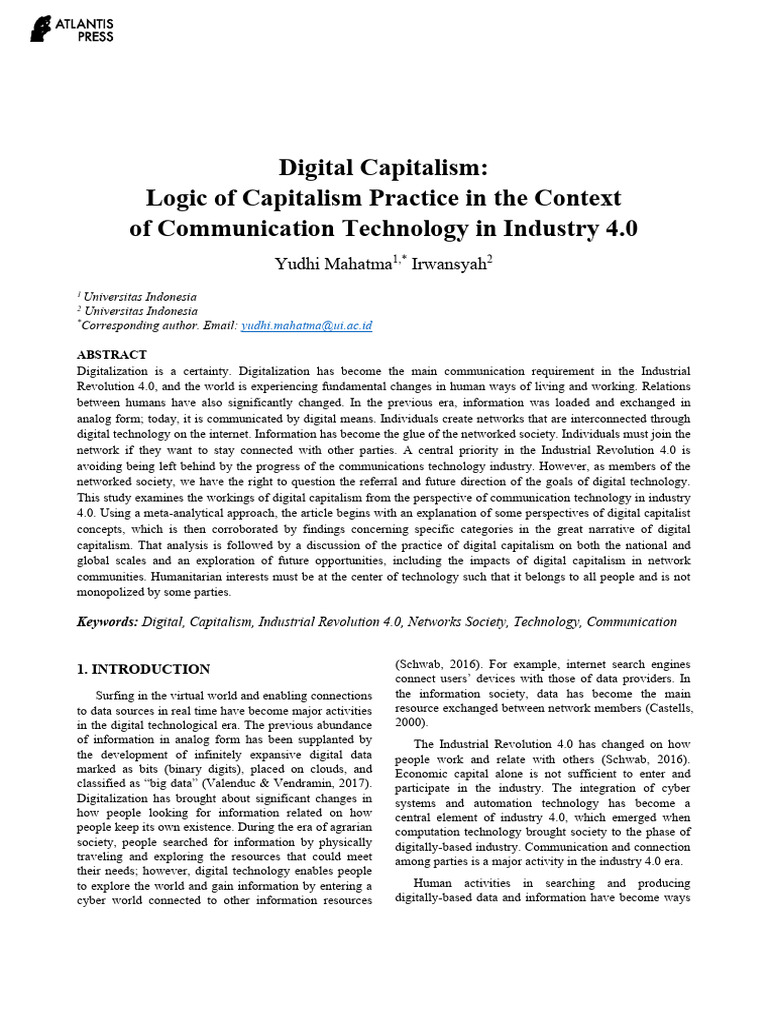 Digital Capitalism Logic of Capitalism Practice in the Context of ...