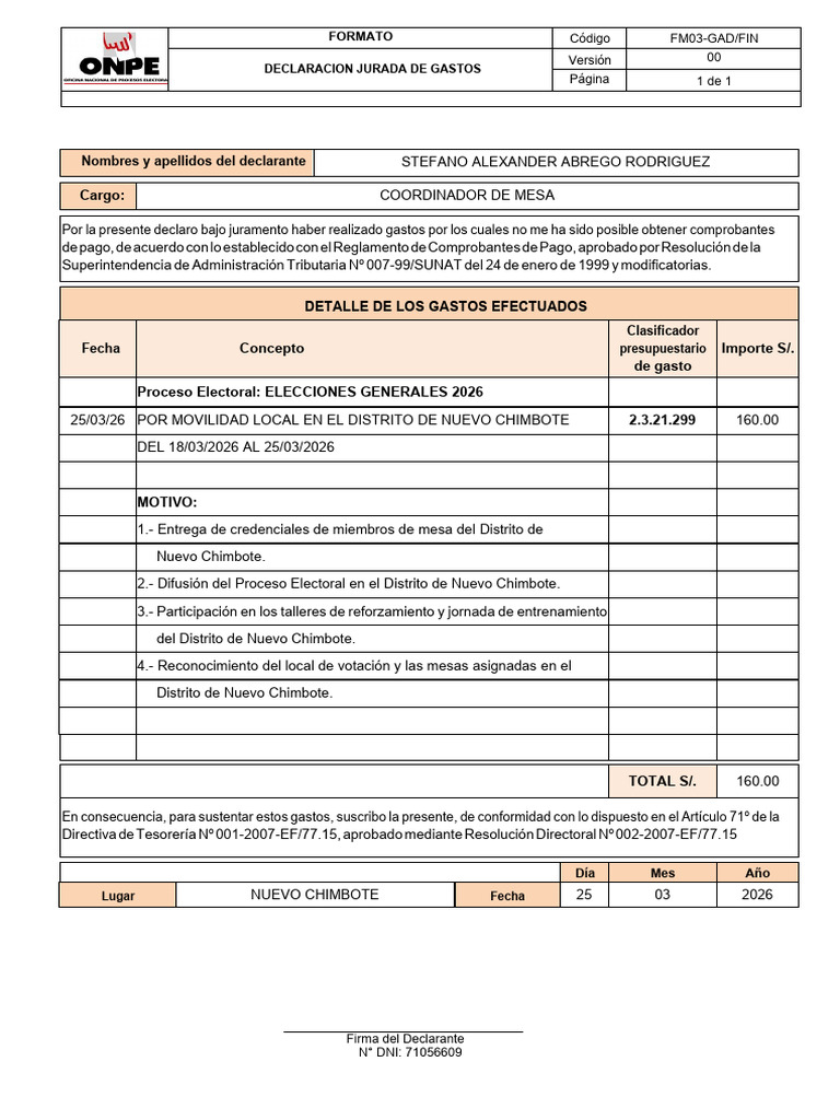 Formato Fm03 Movilidad Local | PDF | Documento de identidad | Gobierno ...