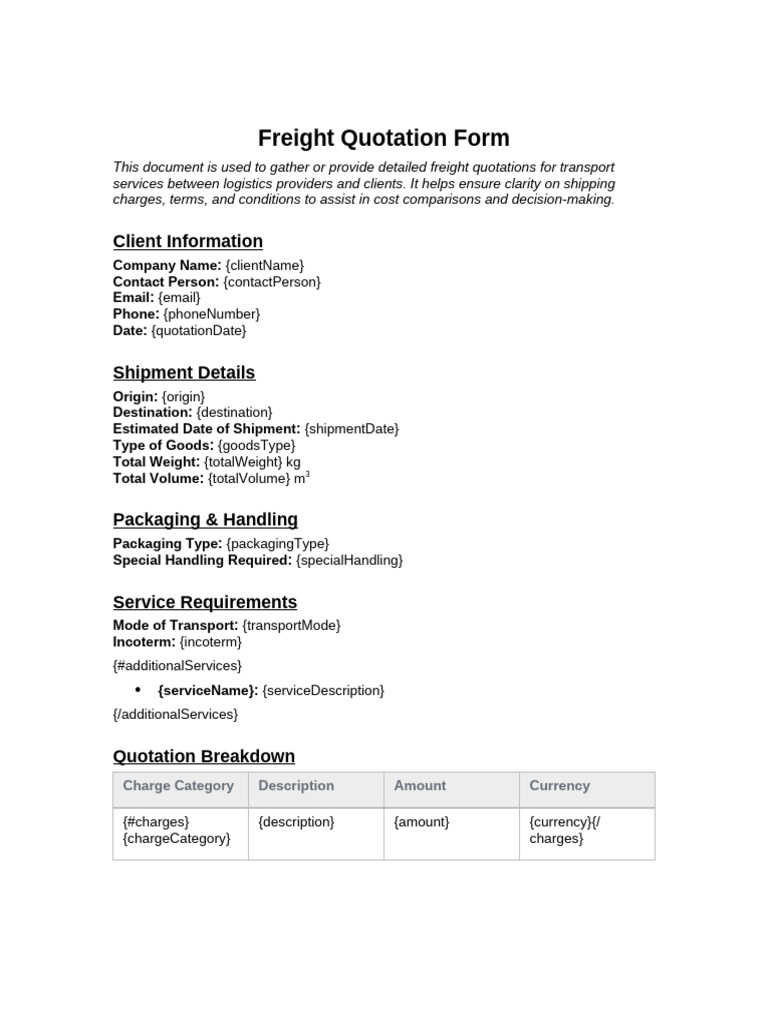 Freight Quotation Form | PDF
