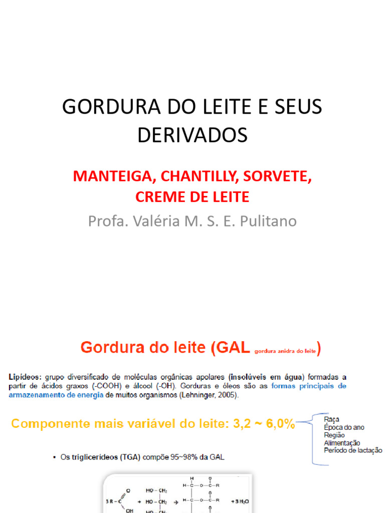 Aula 3 2024 Gordura Do Leite e Derivados | PDF | Leite | Emulsão