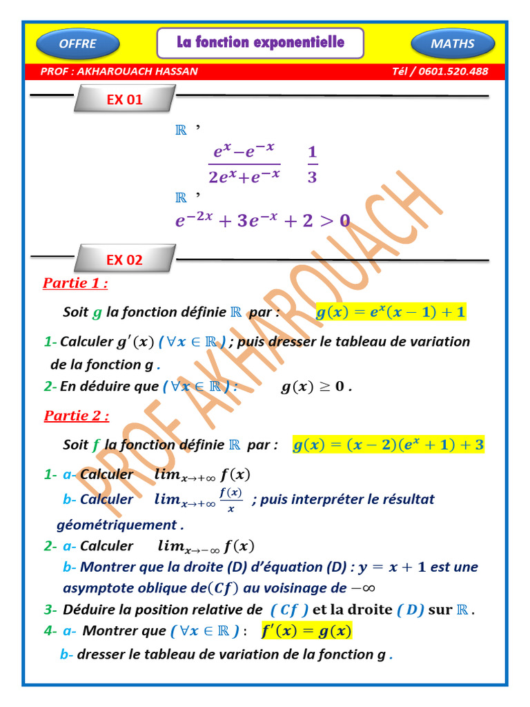 Les Exercices Sur La Fonction Exponentielle | PDF